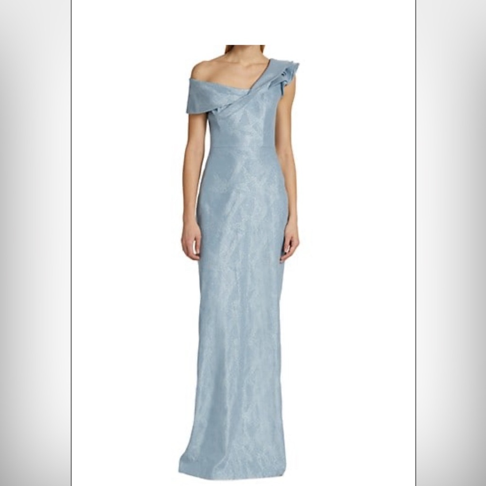 Couture style formal light blue Teri Jon dress, MOB, SZ 6, one shoulder